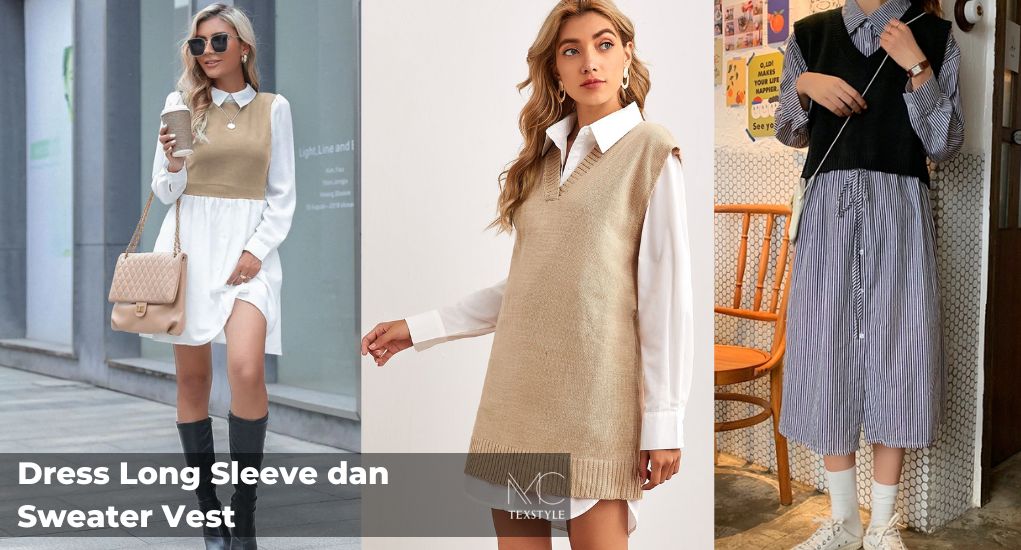 Dress Long Sleeve dan Sweater Vest