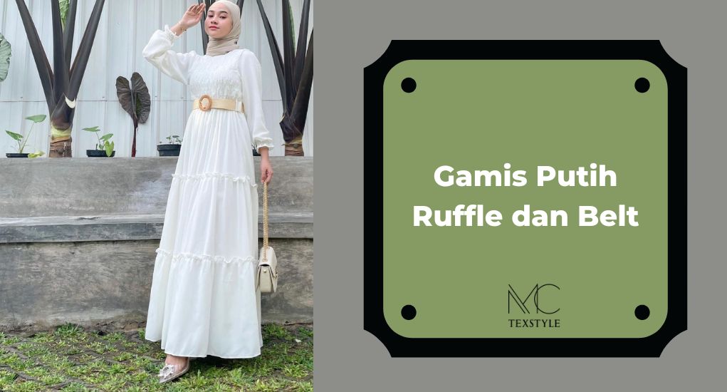 Gamis Putih Ruffle dan Belt