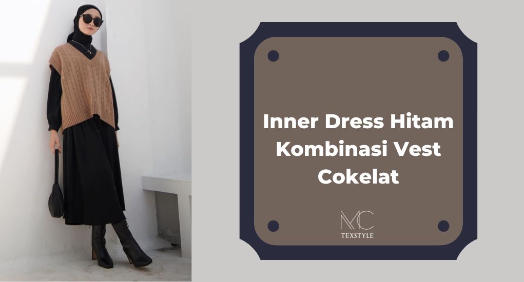 Inner Dress Hitam Kombinasi Vest Cokelat