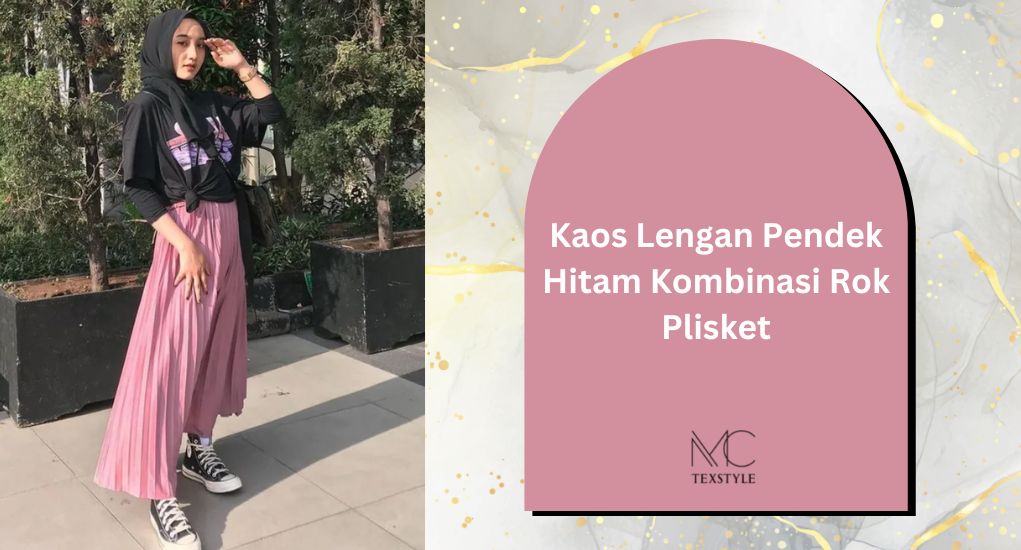 Kaos Lengan Pendek Hitam Kombinasi Rok Plisket