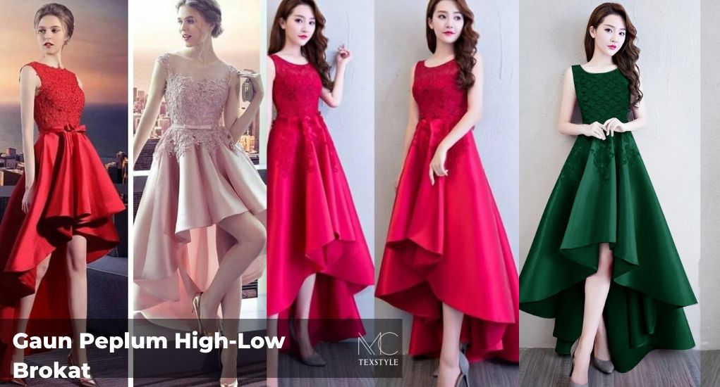 Gaun Peplum High-Low Brokat