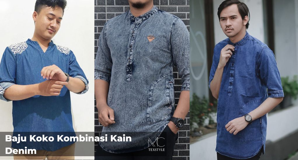 Baju Koko Kombinasi Kain Denim
