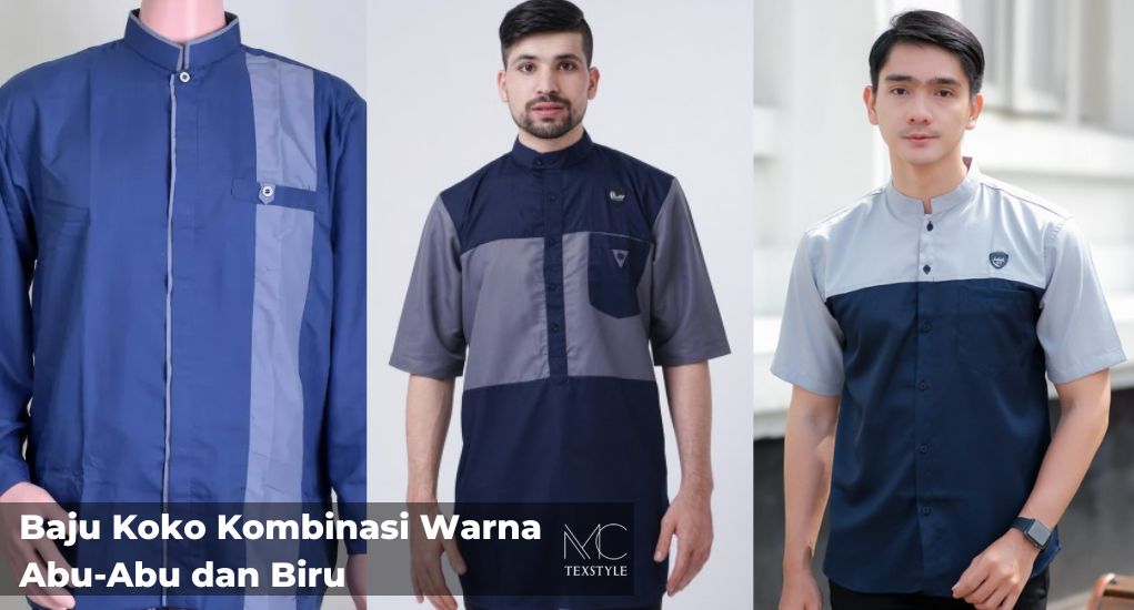 Baju Koko Kombinasi Warna Abu-Abu dan Biru