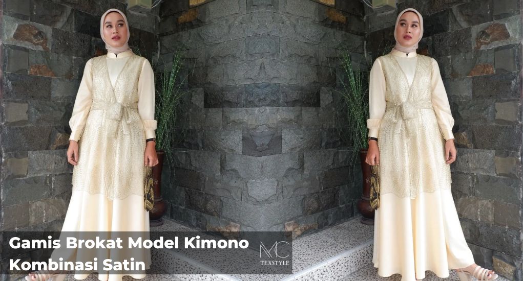 Gamis Brokat Model Kimono Kombinasi Satin