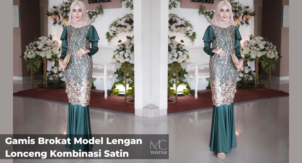 Gamis Brokat Model Lengan Lonceng Kombinasi Satin
