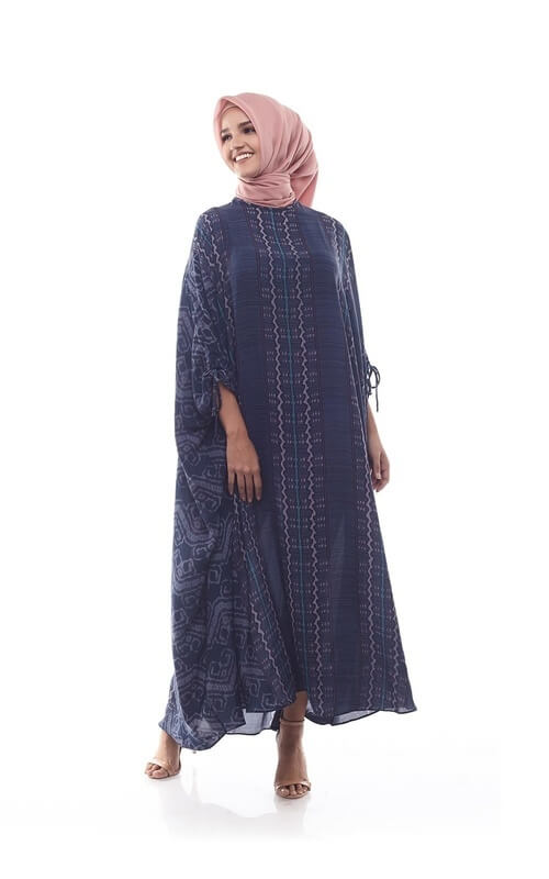 Kaftan Motif Vintage Warna Biru Tua