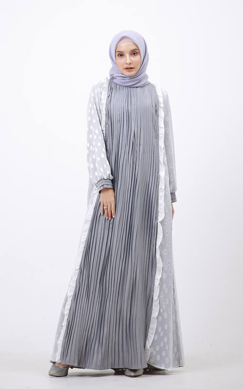 Kaftan Remaja Model Plisket Warna Abu-Abu