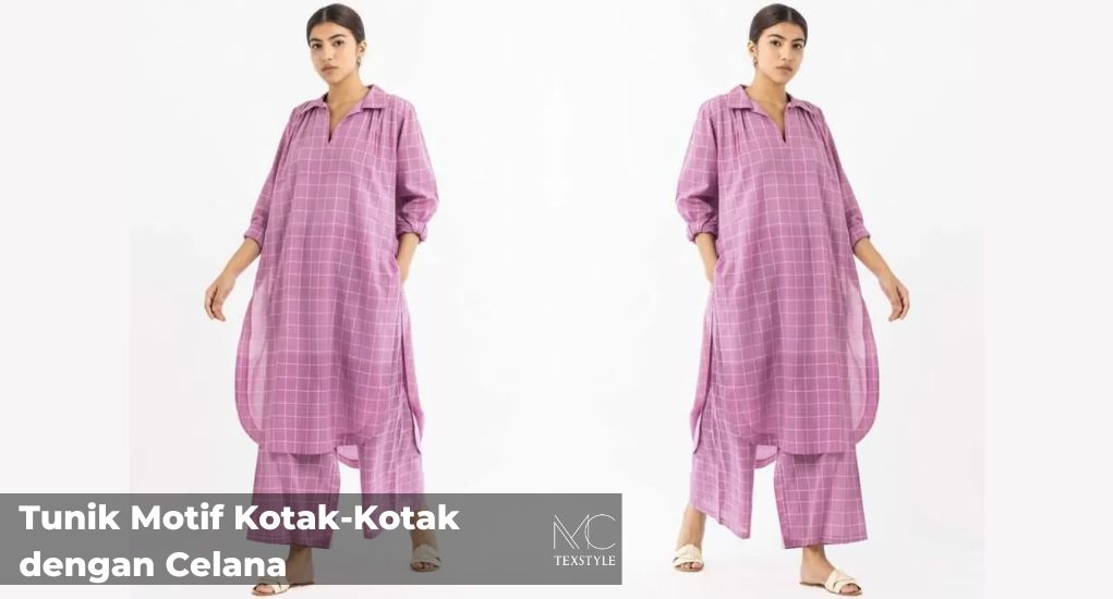 Tunik Motif Kotak-Kotak dengan Celana