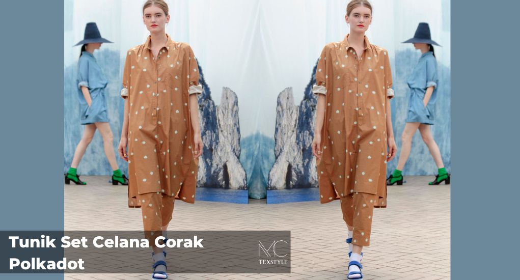 Tunik Set Celana Corak Polkadot