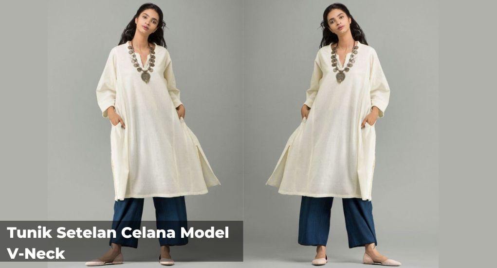 Tunik Setelan Celana Model V-Neck